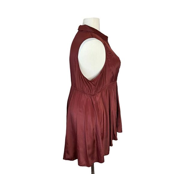 Torrid Womens 3X Button Front Blouse Copper Sleeveless Elastic Waist Collared - Picture 5 of 12
